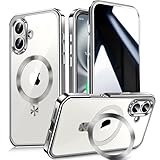 【多機能隠しスタンド・マグセーフ対応・覗き見防止】WTAIYUN iPhone 16 用 ケース 全面保護 CDリング 縦横両対応 ワイヤレス充電対応 米軍MIL規格 耐衝撃 高感度タッチ 両面 いphone16 カバー ストラップホール付き メッキバンパー PC背面 透明 黄変防止 アイフォン16 ケース 6.1イン チ (グレー)