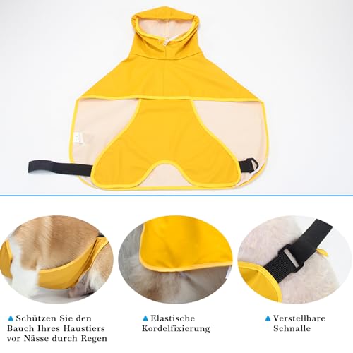 WUFANC Hunderegenmantel, Regenmantel Hund Wasserdicht mit Transparenter Kapuze, Regenjacke Hund mit Reflektierende Elemente, Verstellbarer Hals und Bauch, für Große, Mittelgroße und Kleine Hunde