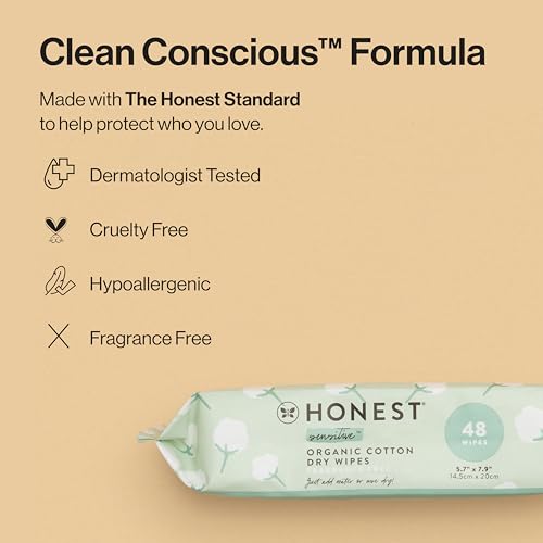the honest company 100 pure organic cotton dry wipes multi-use disposable facial cloths and baby wipes hypoallergenic and gentle on skin 192 count