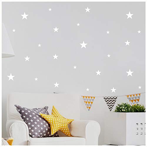 Stars Assorted Self Adhesive Wall Pattern Stickers (Set of 108, White)