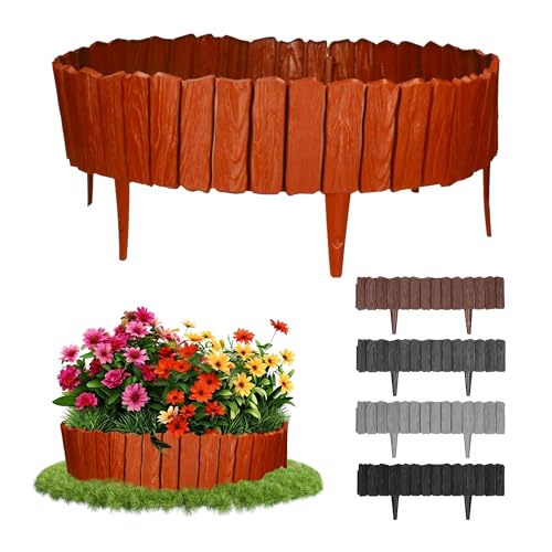 GARDENIX 2.3m Holzoptik Rasenkante Kunststoff 4 Module - Beetumrandung Garten, Beeteinfassung Hellbraun, Beetbegrenzung, Flexible Blumenbeet Umrandung, Beetzaun, Gartenpalisade Holz, Beetkanten
