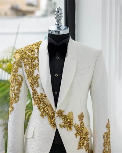 Men's Luxury White Tuxedo with Shiny Rhinestone Slim Fit Dinner Blazer Jacket for Prom Party Wedding3
