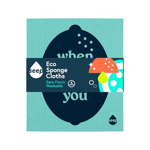 SEEP Swedish Kitchen Cloths For Cleaning - Reusable Sponge Dishcloth Ultra Absorbent - Eco-Friendly Biodegradable Compostable Cellulose Sponges (1 Pack - 4 Cloths)
