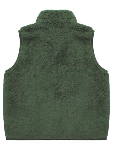 Kids Girls Casual Flannel Vest Overcoat Stand Collar Sleeveless Zipper Fuzzy Blazer Coat with Pockets Outerwear4