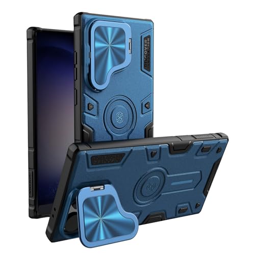 Image of Nillkin Case for Samsung Galaxy S24 Ultra (6.8 inch Inch) CamShield Armor Prop Lens + Stand 360 Protect TPU + PC Anti Fall Edge Bags Blue Color