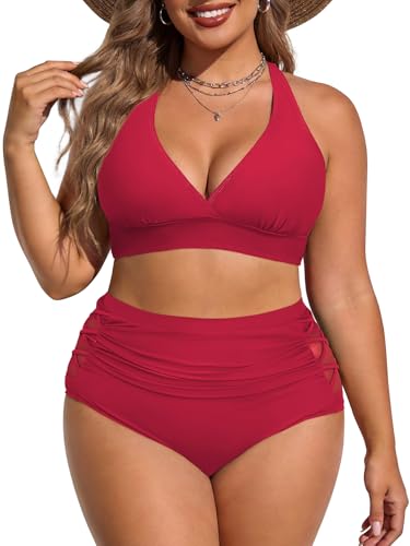 Image of American Trends Womens Plus Size Bikini Set - Tummy Control, High Waisted 2 Piece Swimsuits Bathing Suits