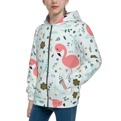 Cute Flamingo Kid Hoodies Boys Zip Up Sweatshirts Girls Pullover with Pocket