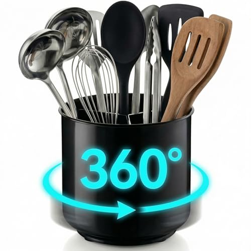 Cooler Kitchen Utensilienhalter Küche Extra Groß Drehbar Schwarz mit Beschwertem Boden...