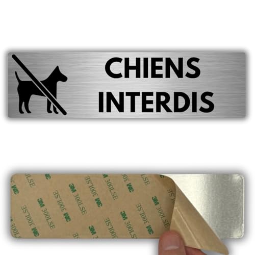 LEIASA | Panneau Adhésif Chiens Interdits - 5x18 cm - Épaisseur 0,8 mm - Aluminium - Panneau Chiens Non Admis - Signal Zone Interdite aux Chiens -...