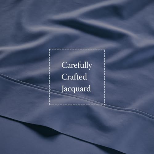 Image of Threadmill 300TC Cotton Full Sheet Set, Sateen, Solid, Folkstone Blue | 100% Cotton, Sateen Weave, 4-Piece Set, 16 inch Deep Pocket, All-Around Elastic, Cooling, Breathable, OEKO-TEX Certified