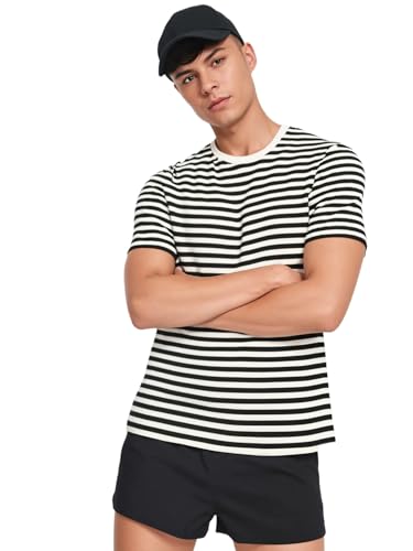 Image of Mack Jonney Oversized | Loose Fit | Half Sleeves 100% Cotton Round Neck Striped T-Shirt for Men-MACK640651