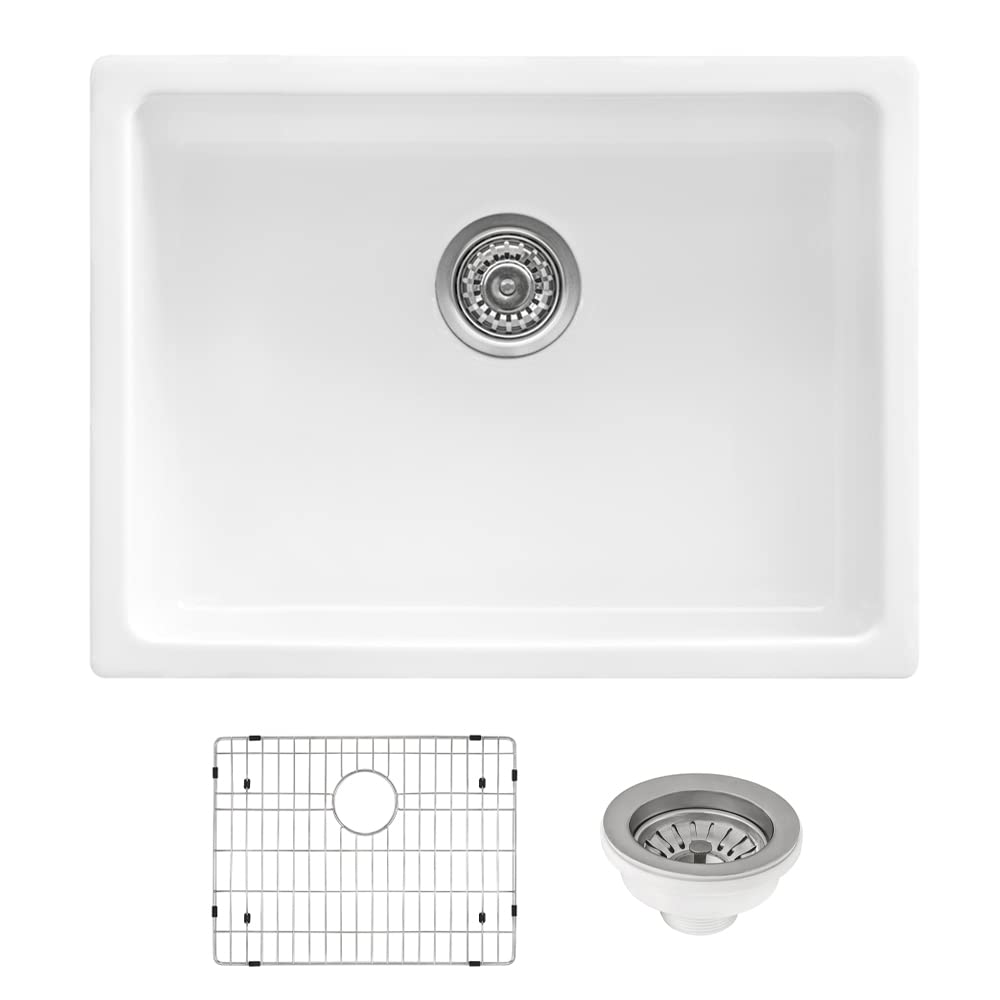 24-inch Fireclay Undermount/Drop-in Topmount Kitchen Sink Single Bowl - White - RVL2420WH