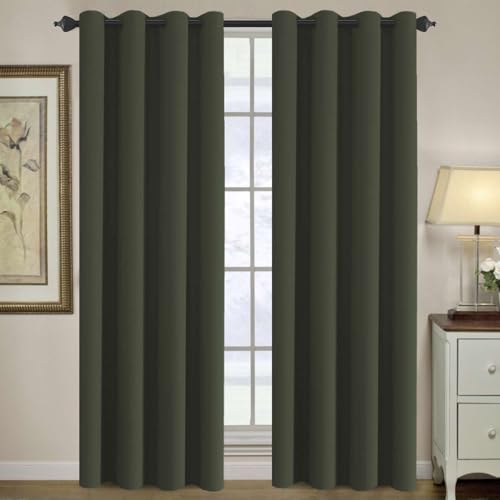 Image of H.VERSAILTEX Blackout Curtain for Living Room Thermal Insulated Window Treatment Curtain Extra Long 84 inch Length Energy Saving Solid Grommet Top Blackout Drape, One Panel, Olive, 52 inch W x 84 inch L