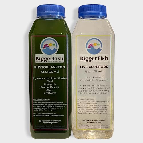 BiggerFish Live Copepods + Phytoplankton Combo Pack for Saltwater Fish Coral Invertebrates 2 16oz Bottles Provide Vital Biodiversity and Nutrition for Saltwater Reef Aquariums