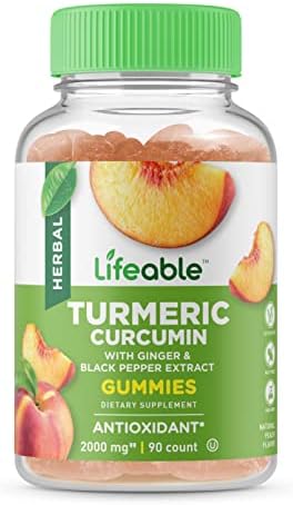 Lifeable Turmeric Curcumin with Ginger & Black Pepper Extract – 2000mg – Great Tasting Natural Flavor Gummy –Vegetarian GMO-Free Supplement – for Joint Pain Relief & Anti Inflammatory – 90 Gummies