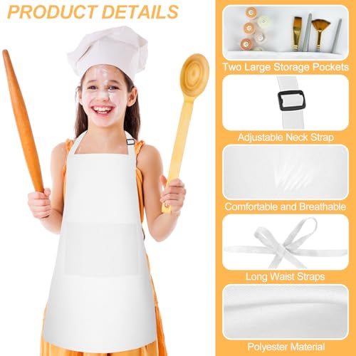Morcheiong 8 Pack Adjustable Kids Apron Bulk with 2 Pockets Toddler Apron Kids Painting Aprons for Cooking Baking Paiting Boys Girls (White) - Image 3