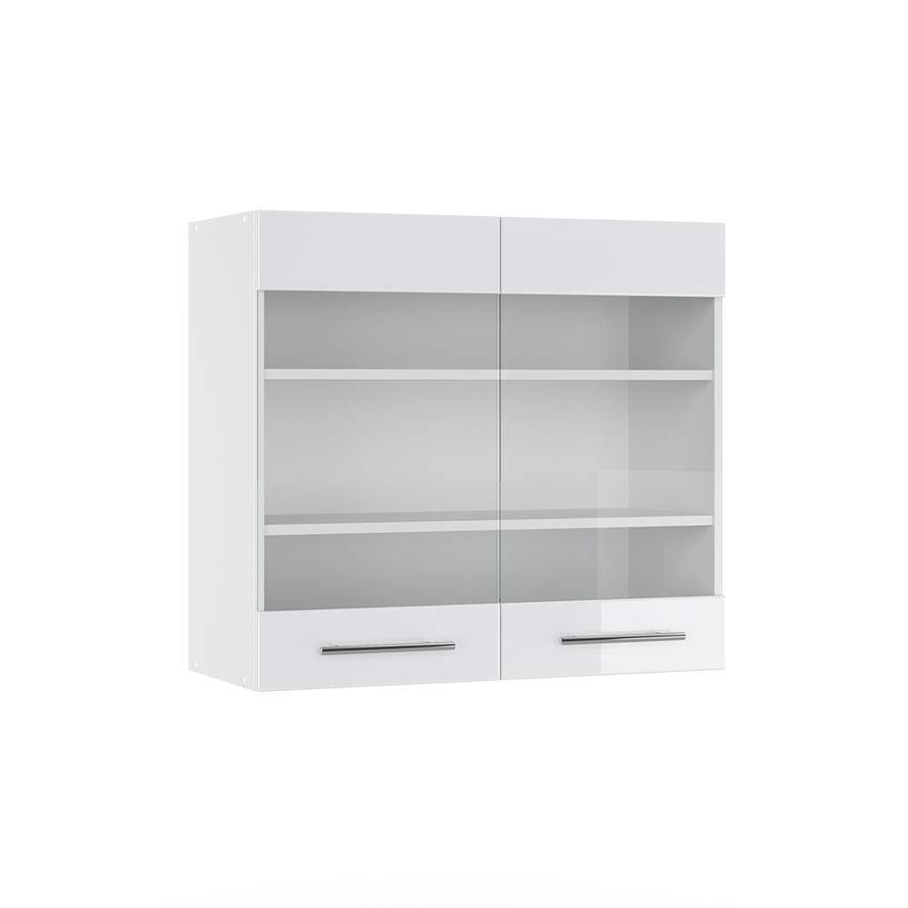 Vicco Glass kitchen cabinet Fame-Line, White High Gloss, 80 cm, for combination with other modules from the Fame-Line series