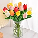 Fodofodo 15PCS Artificial Tulips Flowers,Real Touch 14' Silk Fake Tulips,Bulk Fake Flowers,Faux Flowers,Artificial Flowers for Home Kitchen Office Dining Room Wedding Decorations (Colorful)