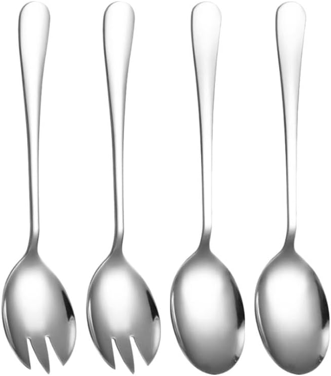 Unomor 4pcs Salad Spoon Fork: Stainless Steel Salad Serving Set Long Handle Server Set For Camping Mixing Tossing Cooking Silver