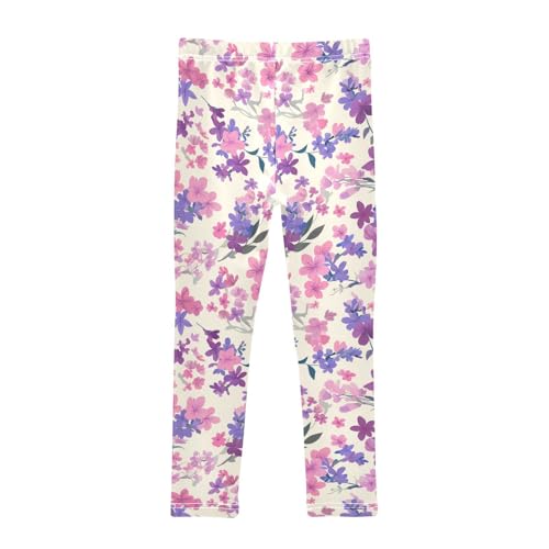 KLL Lilac and Pink Flowers Toddler Girls Legging Casual Full Length Dance Pants Exercise2