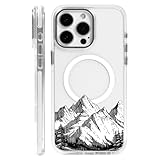 CARLOCA for iPhone 13/iPhone 14 Compatible with Magsafe White Clear Case, Shockproof Soft Silicone Protection Magnetic Charge Fashion Pattern Simple Lines Snow Rocky Mountains Forest