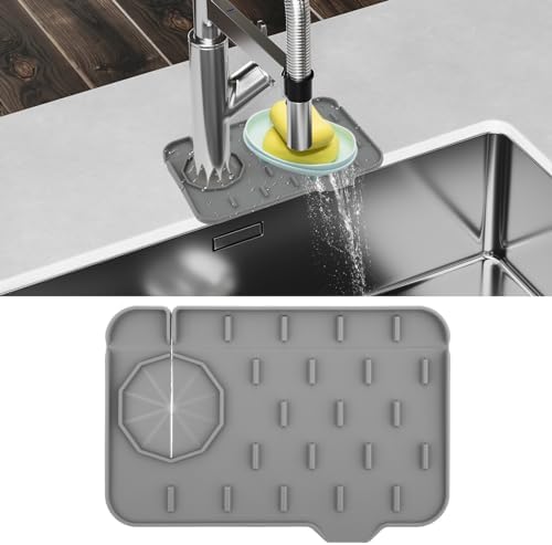 Sink Faucet Splash Guard Mat Silicone Soap Dish Pad Faucet Handle Drip Catch Sponge Holder Sink Protector Trays for Bathroom Kitchen Countertop Gadgets Accessories 8.3 x 5.7 Inch