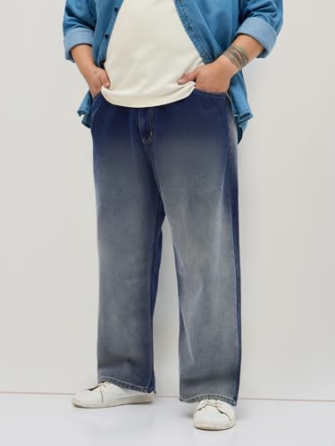 Image of Urbano Plus Men's Loose Baggy Fit Heavy Washed Faded Denim Jeans Non-Stretchable