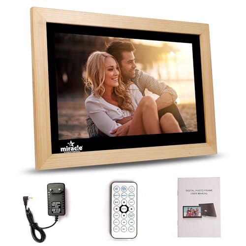 Image of Miracle Digital 15.4''(38.1) cm Wooden Digital Photo Frame Hi- Def.Screen Built in 8GB Memory & 2GB RAM.USB Disk Card,Remote Photos SlideShow,Video Audio,Support SD (Light)