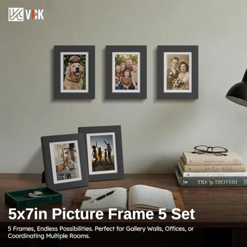 Image of VCK A4 Frame 5 Pack, Black Wood with A5 Mat, Glass, for Picture, Photo