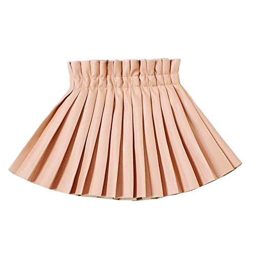 WELAKEN Pu Leather Skirts for Girls Kids & Teen & Toddler & Women Faux Leather Pleated Skirts,Pink,4T