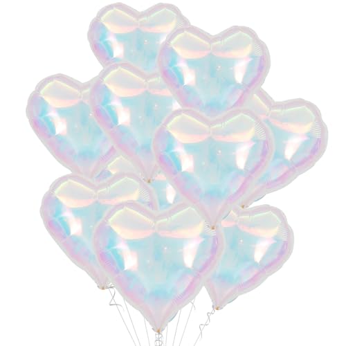 BTZO 風船 バルーン ハート型 10個セット アルミ風船 アソート 18インチ 飾り付け バレンタイン 告白 プロポーズ 誕生日会 結婚式 パーティー 店舗装飾 フイルム 透明 虹色 イリディセント オーロラ