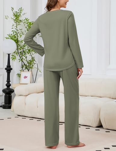 Image of KCW Womens Pajamas Sets 100% Cotton 2 Piece Lounge Set Long Sleeve Tops and Pants Soft Pjs Sleepwear with Pockets