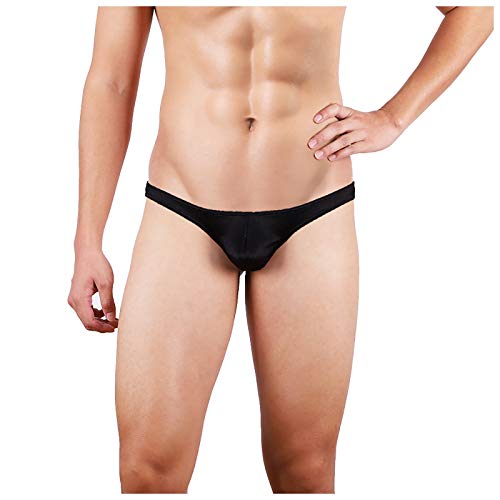 Men's Thong Sexy Brushed-Jacquard Thong for Men Sexy Breathable Stretch Sports Thong Mens Summer Thong Briefs Black