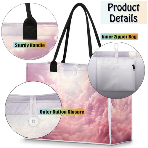 Pink Cloud Sun Tote Bag for Women Large Beach Bag Reusable Tote Bags for Work Travel Beach Shopping4