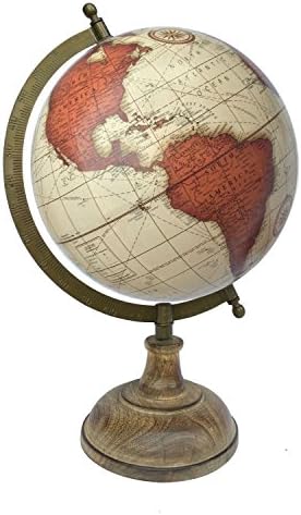 Samyuktha Vintage Brick Red World Globe with Wooden Base and Brass Finish Arc/Antique Globe/Political Globe/Educational Globe/Home Decor/Gift Item/Brick Red