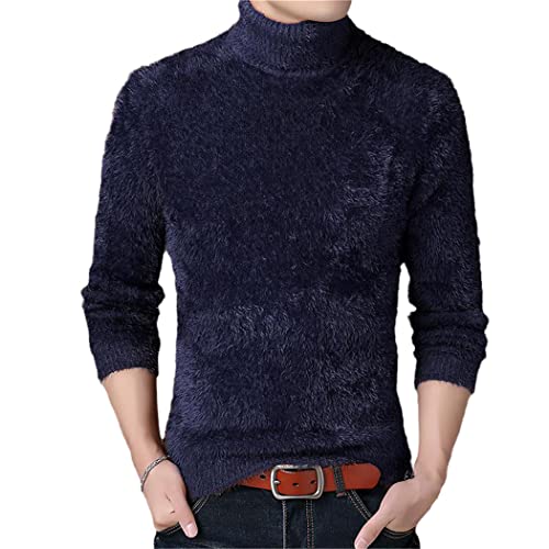 Pull tricot classique bleu marine YIOLEAMP homme chaud taille L col roulé