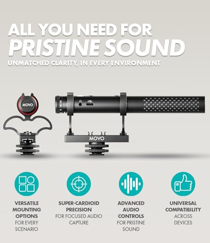 Movo X1 Supercardioid Shotgun Microphone - 3.5mm/XLR/USB-C Camera Mic for DSLR, Smartphones, and Computers - Professional Boom Microphone with Advanced Audio Controls, Tripod, and Accessories - Image 3