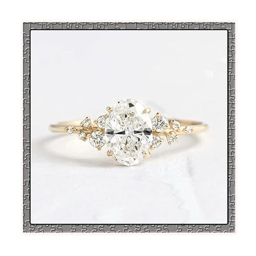 14K Gold Plated Moissanite/Cubic Zirconia Wedding Band 925 Sterling Silver 1ct/2ct/3ct Oval CZ Engagement Eternity Ring Jewelry for Her Women Size 5-9