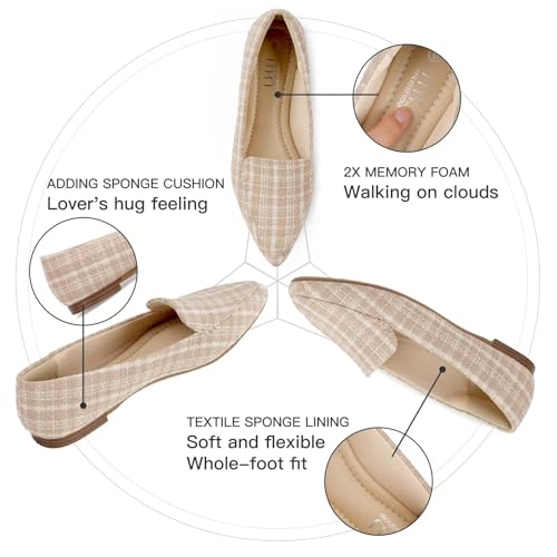 Image of MUSSHOE Pointed Toe Flats for Women, Comfortable Business Casual Work Shoes, Slip On Loafers with Arch Support, Office Walking Flats for All Day Standing