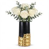 LCCCK 7.0' Gold Hammered Vase Home Decor, Elegant Ceramic Black and Gold Flower Vase for Pampas Grass Decorative, Boho Small Cylinder Vases Centerpiece, Dining Table Living Room Jarrones Art