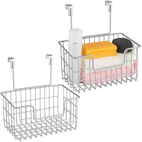 JUNCHU CHERRY 2 Pack The Cabinet Door Organizer, Hanging Wall Mount Storage Wire Basket,Grid Storage Basket for Kitchen,Pantry Bathroom,Cabinet,Chrome Cover