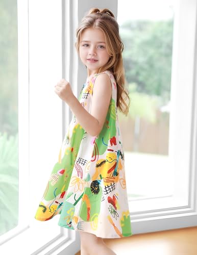 Girl's Dresses Summer Cotton Sleeveless Tank A-Line Cute Midi Casual Sundress 3-12Y4