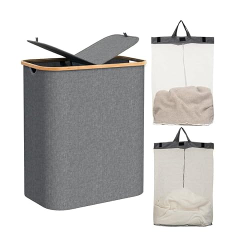 Opiniones y reviews de Cestos de ropa de esta semana. 46 Cesto para Ropa Sucia, 150L Cesta de Lavandería Dividida Plegable de Gran Capacidad con 2 Bolsa Extraíble Tapa para Lavar, Para Baños Sala de Estar, Dormitorio y Lavandería...