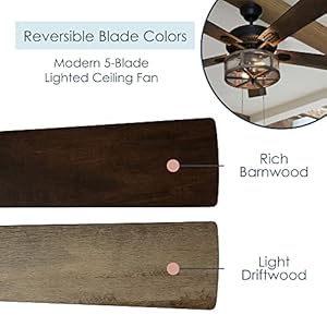 RIVER OF GOODS 52 Inch LED Modern Farmhouse Ceiling Fan with Light Rustic Ceiling Fans with Lights Elegant Industrial Fan with Mesh Metal Caged Shade Brown