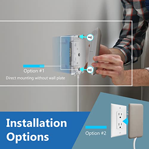 Image of LIDER Flat-Face Outlet Extender with 3 Receptacles, Ultra-Thin Wall Plate Plug with Cord Extender and 3-Outlet Power Strip, 8ft Cord, LWE8-315-NK,ETL-Listed, Nickel