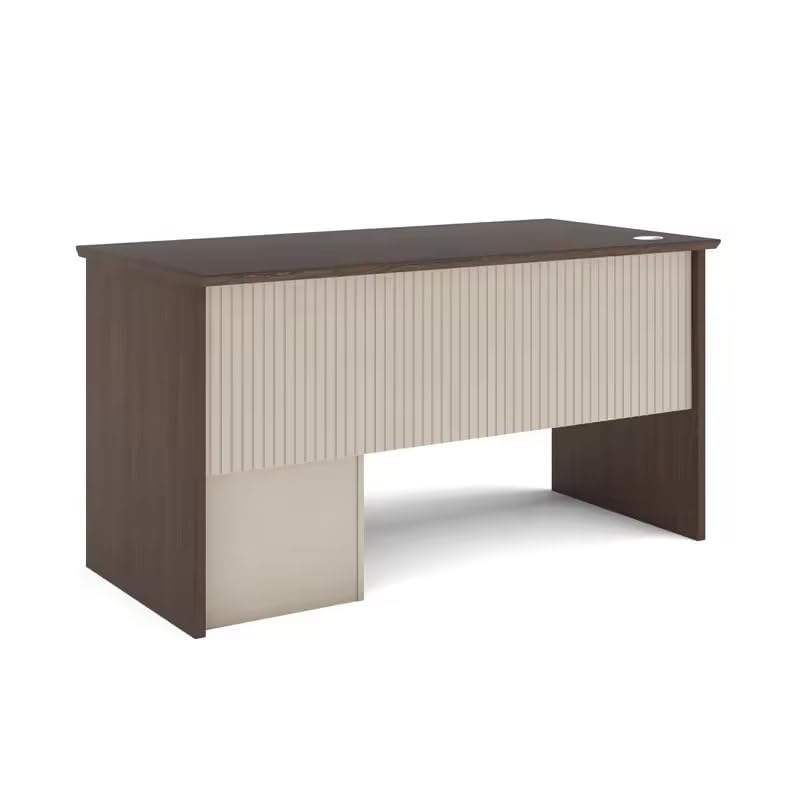 Image of Engineered Wood Office Table | 140 cm Single Workstation Desk with Drawer & Cabinet | Brown & Beige Laptop | Study | Computer Table for Home & Office Use