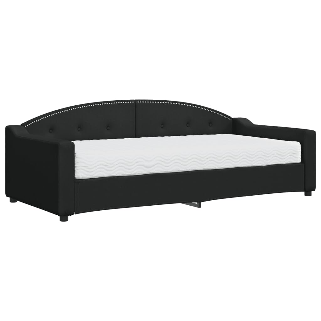Refined Sofá Cama con colchón Tela Negro 90x200 cm