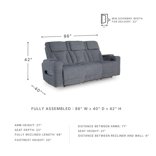 Image of Signature Design by Ashley RiverTest Power Reclining Sofa, Easy View Adjustable Headrest & Drop Down Table, Stain Resistant Next-Gen Nuvella Performance Fabric for Home Theater, Steel Gray, 86 inch W