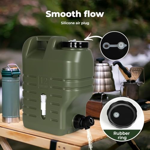 Image of 12 L Camping Water Container Portable Camping Can Water can for Travelling Travel Hiking Picnic Water Storage Containers Dispenser Barrel with Faucet Water Camper Outdoor (Green, 12L)