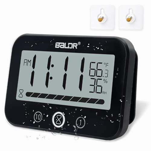 Waterproof Hanging Bathroom Wall Clock with Timer, Large Digital Shower Mirror Suction Clock...